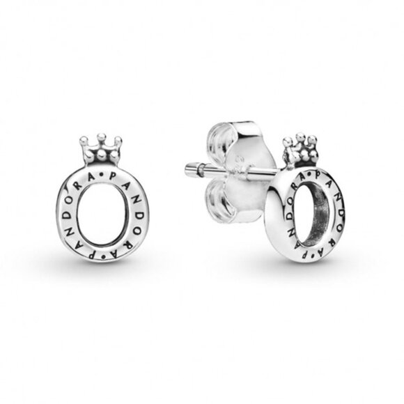 PANDORA Polished Crown O Stud Earrings w/Pouch NIP - Picture 1 of 3